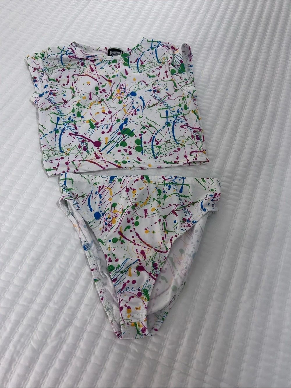 Modern Hero White Two-Piece with Colorful Paint-Splash Design Size S/M